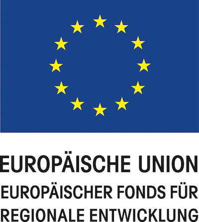 EU-Emblem mit Schriftzug Europäische Union und Europäischer Fonds für regionale Entwicklung