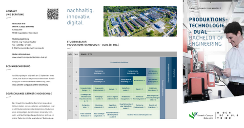 Download des Flyer zum Studiengang "Produktionstechnologie - dual" Bachelor of Engineering