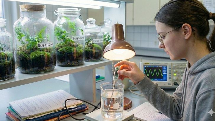 Person im Labor, Hydrokulturen im Regal vor Ihr