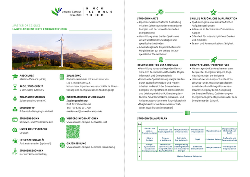 Download des Flyer zum Studiengang "Umweltorientierte Energietechnik" Master of Science