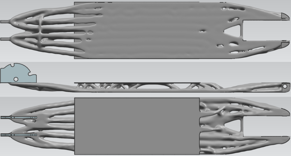 Abbildung 1: Ergebnis der Topologieoptimierung in Siemens NX (Siemens NX 12 aufgenommen von Lauri Hoffmann)