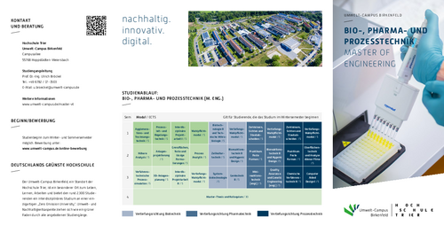 Download des Flyer zum Studiengang "Bio-, Pharma- und Prozesstechnik" Master of Engineering