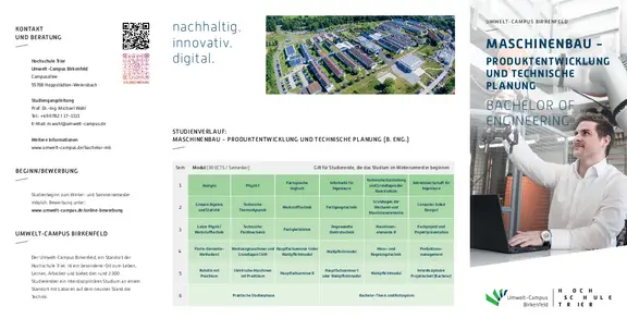 Download des Flyer zum Studiengang "Maschinenbau - Produktentwicklung und Technische Planung" Bachelor of Engineering