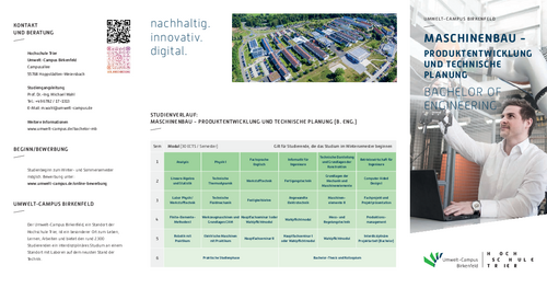 Download des Flyer zum Studiengang "Maschinenbau - Produktentwicklung und Technische Planung" Bachelor of Engineering