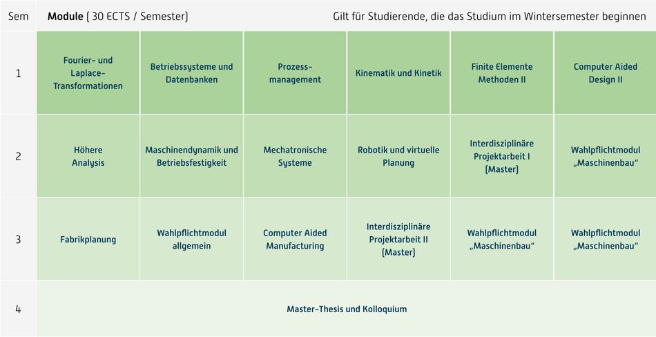 Abbildung des Studienverlaufplans aus dem Curriculum des Studiengangs.