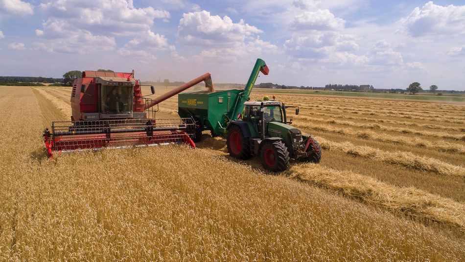 Mähdrescher auf einem Feld