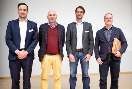 Vortragende Professoren der Nacht der Wissenschaft v.l.n.r. Prof. Dr.-Ing. Guido Dartmann, Prof. Dr. Peter Heck, Prof. Dr. Stefan Stoll, Prof. Dr. Stefan Diemer