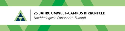 Jubiläumslogo, 25 Jahre Umwelt- Campus Birkenfeld, Nachhaltigkeit. Fortschritt. Zukunft