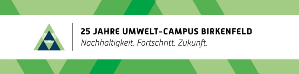 Jubiläumslogo, 25 Jahre Umwelt- Campus Birkenfeld, Nachhaltigkeit. Fortschritt. Zukunft