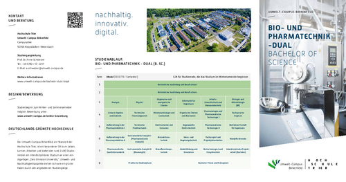 Download des Flyer zum Studiengang "Bio- und Pharmatechnik - dual" Bachelor of Science