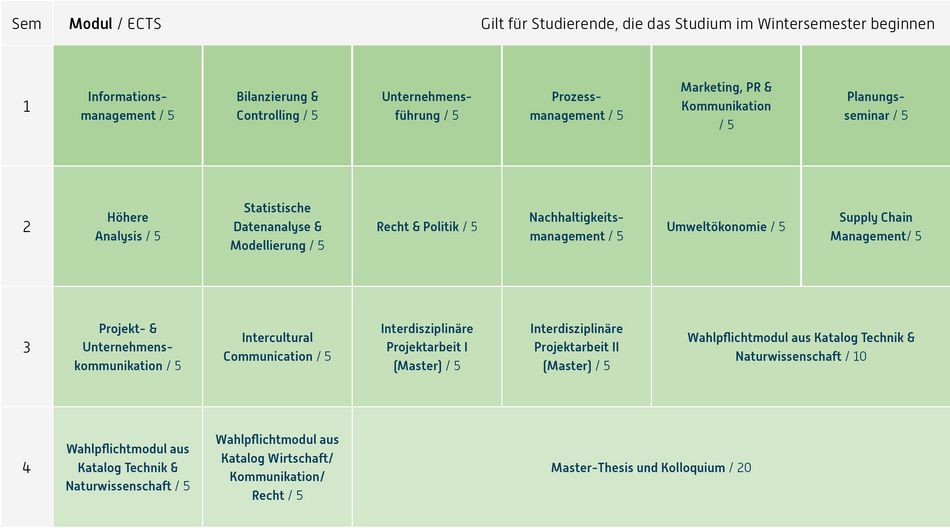 Abbildung des Studienverlaufplans aus dem Curriculum des Studiengangs.