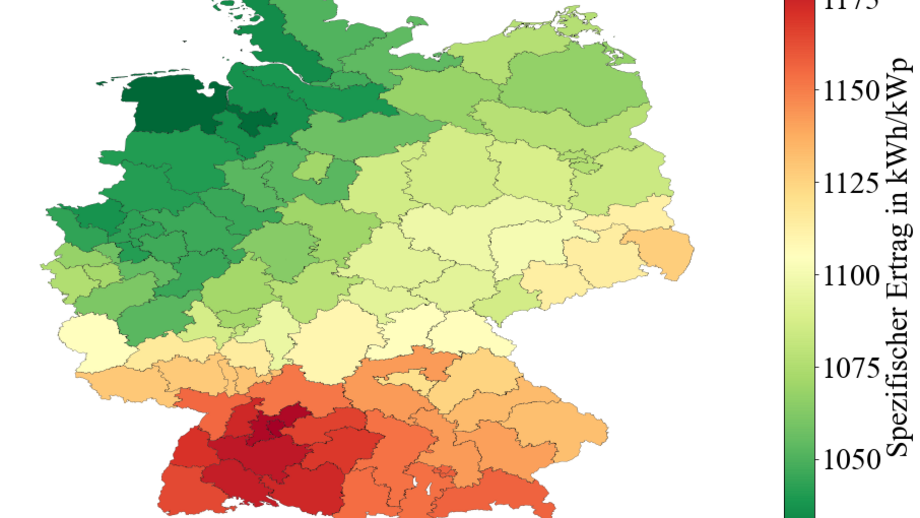 Verteilung des spezifischen Ertrags von PV-Dachanlagen 2020 in Deutschland