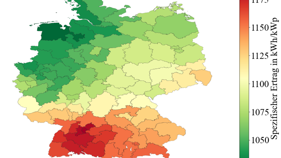 Distribution of the specific yield of roof-top PV systems 2020 in Germany