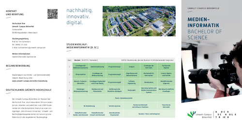 Download des Flyer zum Studiengang "Medieninformatik - Praxisintegriert" Bachelor of Science