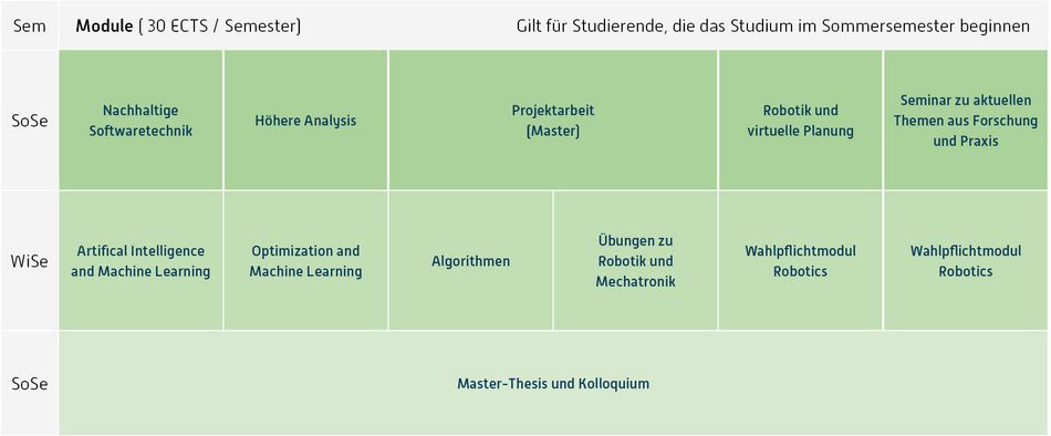 Abbildung des Studienverlaufplans aus dem Curriculum des Studiengangs.