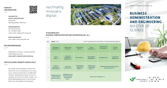 Download des Flyer zum Studiengang "Business Administration and Engineering" Master of Science