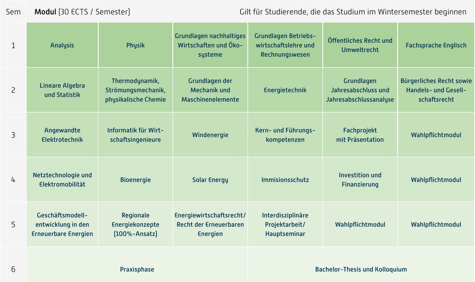 Abbildung des Studienverlaufplans aus dem Curriculum des Studiengangs.