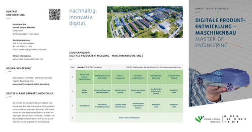 Download des Flyer zum Studiengang "Digitale Produktentwicklung - Maschinenbau" Master of Engineering