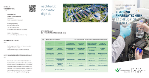 Download des Flyer zum Studiengang "Bio- und Pharmatechnik" Bachelor of Science