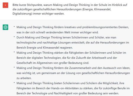 ChatGPT zu Making und Design Thinking