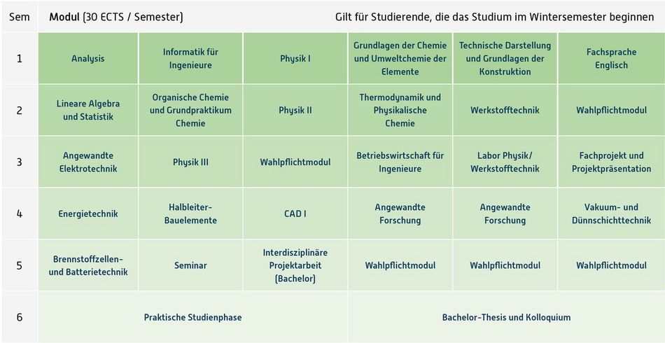 Abbildung des Studienverlaufplans aus dem Curriculum des Studiengangs.